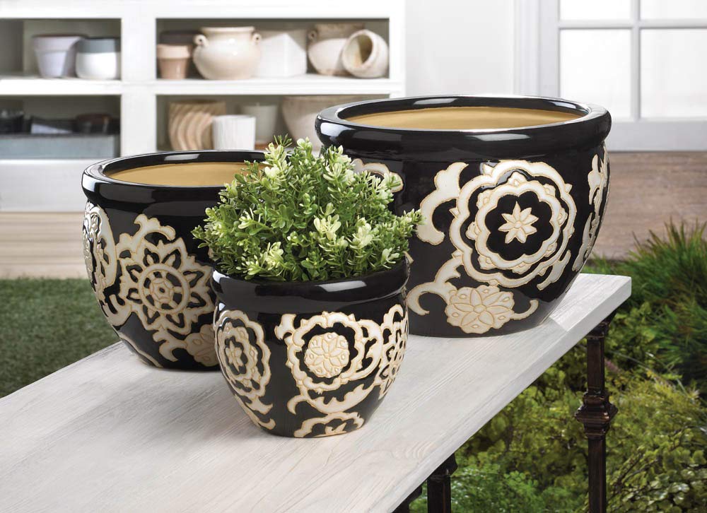 Festive Floral Ceramic Planter Set